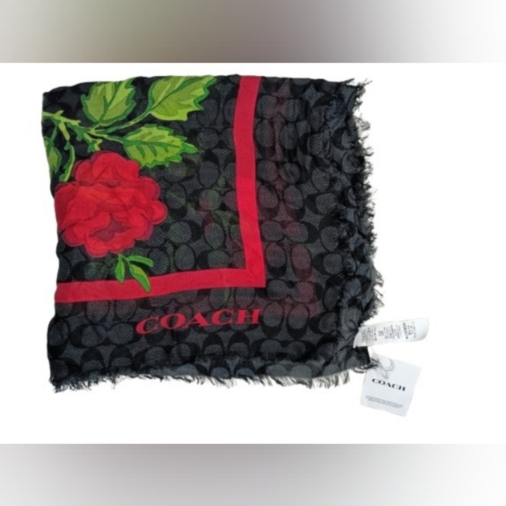 Coach Black and Red Rose Scarf